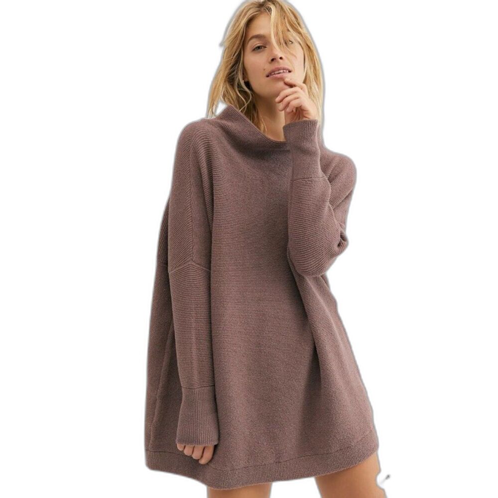 Free People Ottoman Slouchy Tunic Sweater Dress Ribbed Mauve Women sz Medium